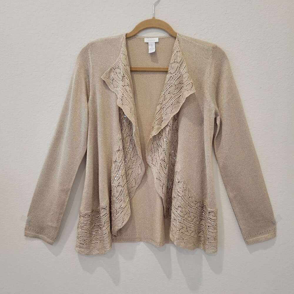 Chico's Metallic Gold Knit Cardigan, size 0.